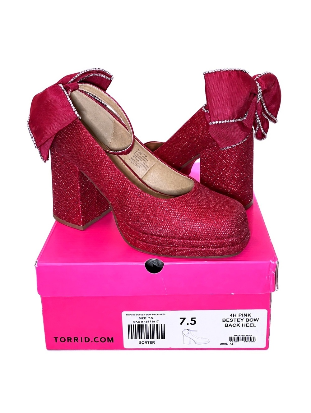 Torrid x Betsey Johnson 4H Pink Bow Back Glitter Platform Heels 7.5WW Extra Wide